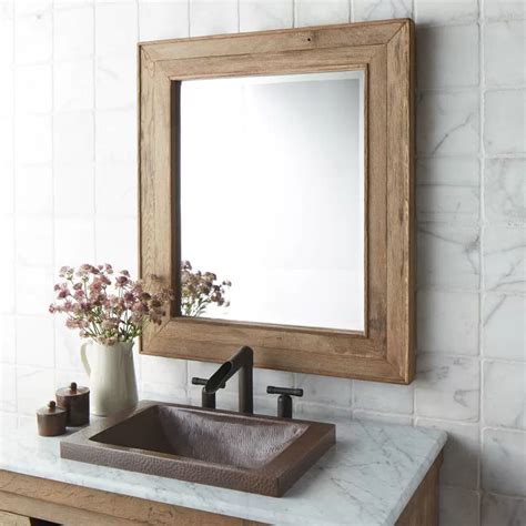Vintner Rustic Beveled Bathroom Mirror Wooden Bathroom Mirror Wood Mirror Bathroom Reclaimed