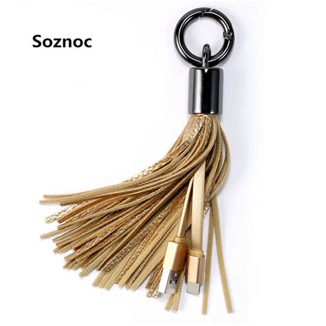 Soznoc Leather Tassel Micro Usb Cable Metal Ring Key Chain Charging