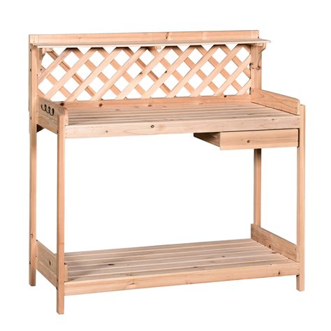 Outsunny Outdoor Garden Potting Bench Wooden Workstation Table W Drawer