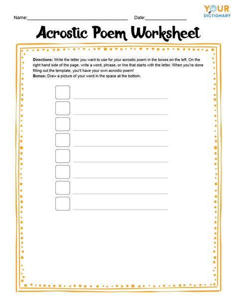 Acrostic Poem Template Printable Word Searches