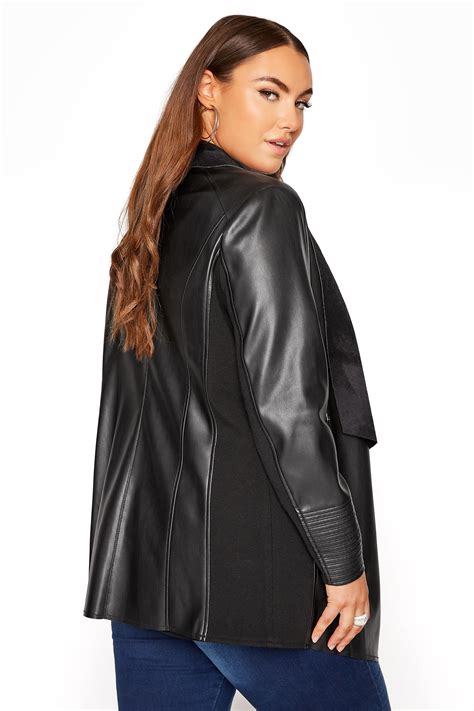 Plus Size Black Waterfall Faux Leather Jacket Yours Clothing