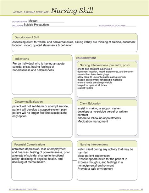 Nursing Skill Form Active Learning Templates Therapeutic Procedure A