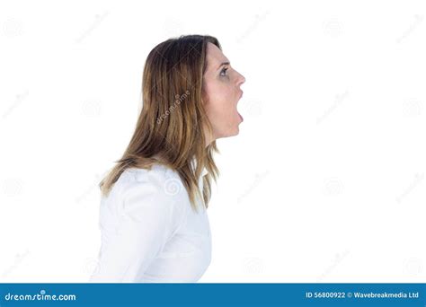 Side View Of A Businesswoman Yelling Stock Photo Image Of Shot