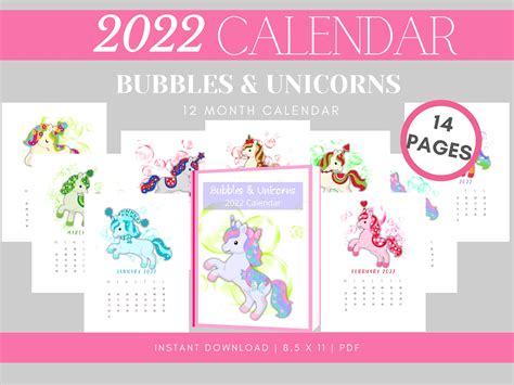 Printable Calendar Digital Download 12 Month Calendar Calendar