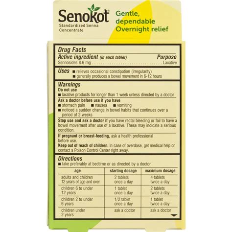 Senokot Tablets Senna Concentrate Laxative Regular Strength 20 Count