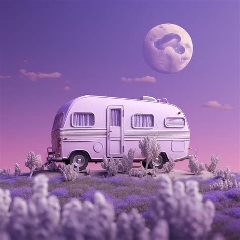Surreal Pink Rv On Lavender Background With Monochrome Toning And