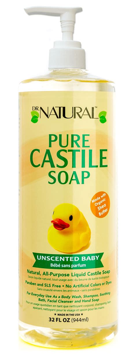 Dr Natural Pure Castile Liquid Soap Unscented Baby 32 Oz With Pump