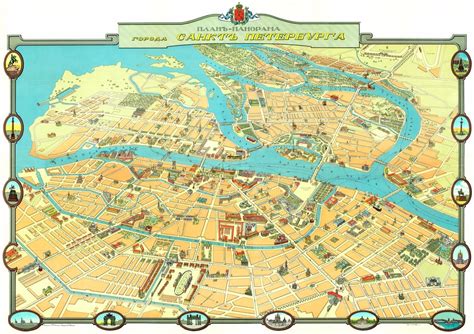 Illustrated Map Of St Petersburg Russia In Early 1910s Papertowns