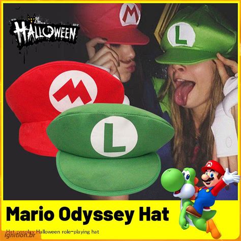 Super Mario Bros Luigi Wario Waluigi Hat Cap With Free Beard Mario Fancy Dress Cosplay Halloween