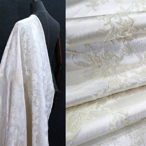 Off White High End Jacquard Fabric Polyeter Brocade Fabric Etsy