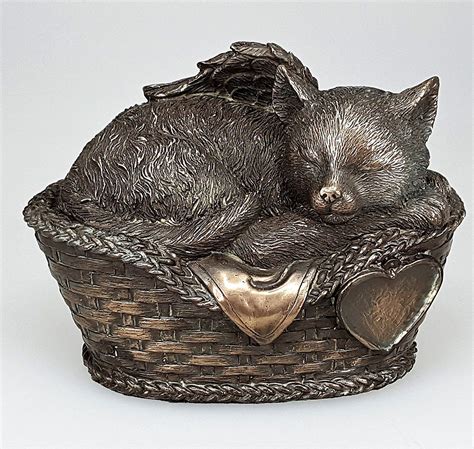 Pet Memorial Angel Cat Sleeping In Basket Cremation Urn ...