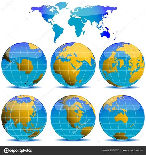 World Globes Collection White Background Abstract Vector Art