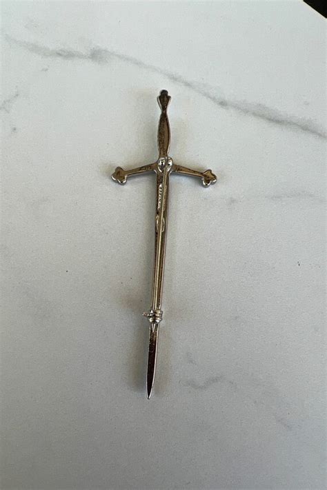 Vintage Silver Scotland Sword Kilt Pin Brooch Gem