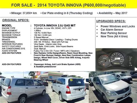 A car for 2 people is wat am. 2nd Hand Toyota Innova - Philippines Buy and Sell ...