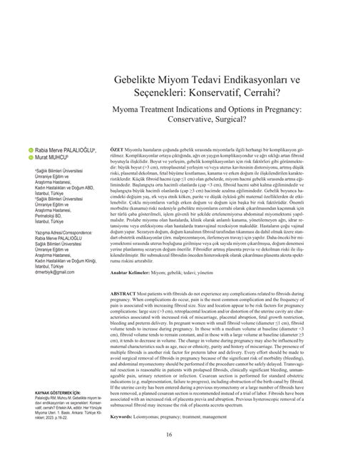 PDF Gebelikte Miyom Tedavi Endikasyonları ve Seçenekleri Konservatif Cerrahi Myoma