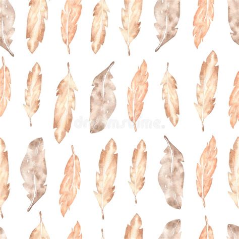 Feathers Repeating Pattern Watercolor Background With Seamless Stock