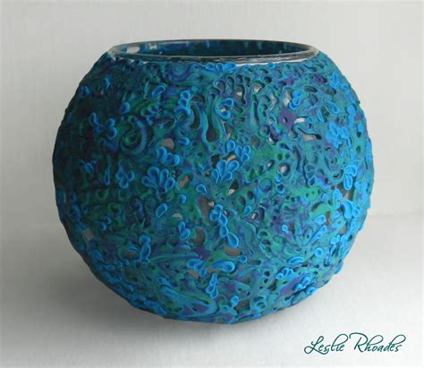 Teal Swirls Ooak Translucent Polymer Clay Covered Glass Globe By Leslie Rhoades If