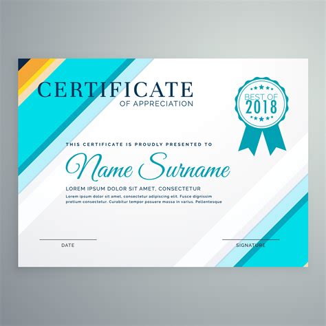 Modern Certificate Template With Blue Lines Download Free Vector Art