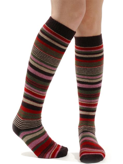 cashmere int womens stripe knee socks cashmere blend 8 color options
