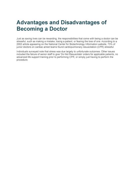 Advantages And Disadvantages Of Becoming A Doctor According To A 2002