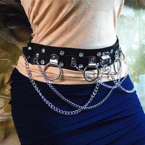 new punk pu leather belt metal chain ring waist belt strap dance gothic binding harness chile shop