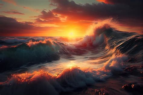 Premium Photo Ocean Waves Crashing On Shore During Sunset Background