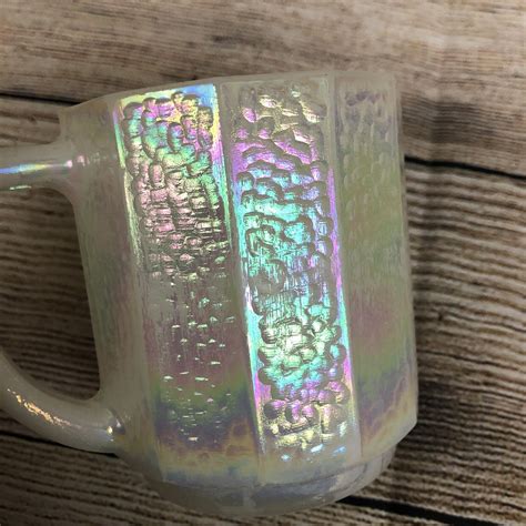 Vintage Federal Glass Iridescent Moonglow Faceted Coffee Mug Cup Ebay