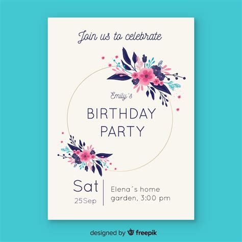 Free Vector Birthday Invitation Floral Template