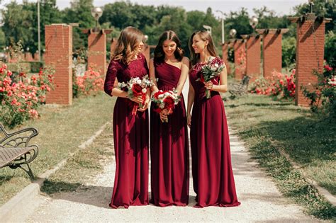 Buy Burgundy Floor Length Bridesmaid Dress In Stock