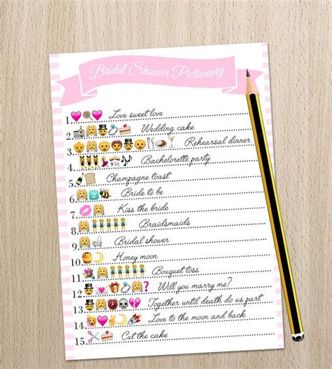 Baby shower emoji pictionary game in blue color. Bridal Shower Game Wedding Emoji Pictionary Printable ...