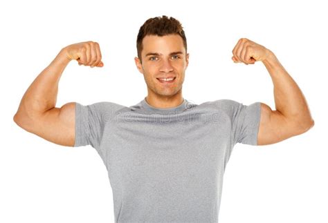 Fit And Muscular Man Flexing His Biceps On White Stock Photo Image Of