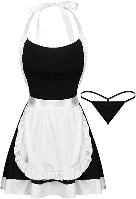 Qysek Women Dresses Womens Maid Cosplay Costume With Apron And Thong Maid Uniform Black X Large