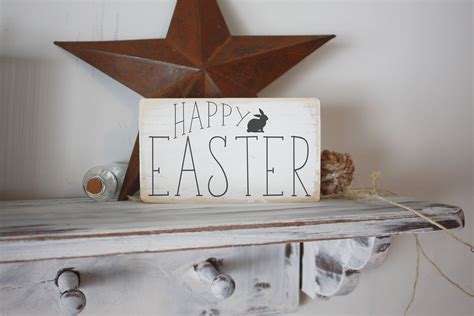 Easter sign, happy Easter quote block, Easter bunny decor, gallery wall, vignette piece, desk ...
