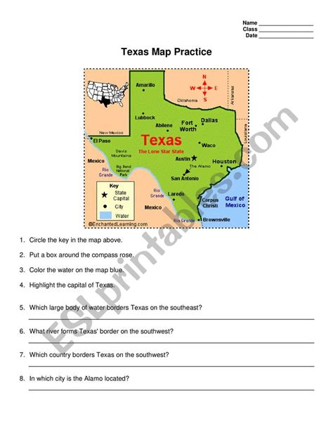 English Worksheets Texas Maps Practice