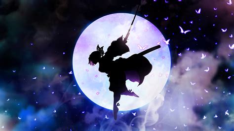 Demon Slayer Shinobu Kochou Flying With Sword With Background Of Dark