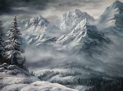 Snowy Mountains Oil Painting By Kevin Hill Watch Short Oil Painting
