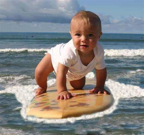 Baby Boy Surfing A Perfect Age To Start And Get Comfortable On A Board