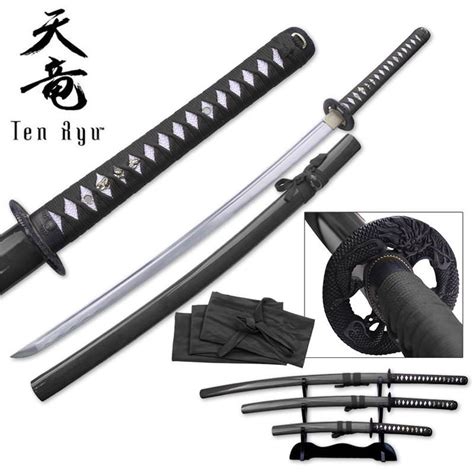 Tenryu Handforged Samurai Sword 3 Pc Set With Fake Ray Handl