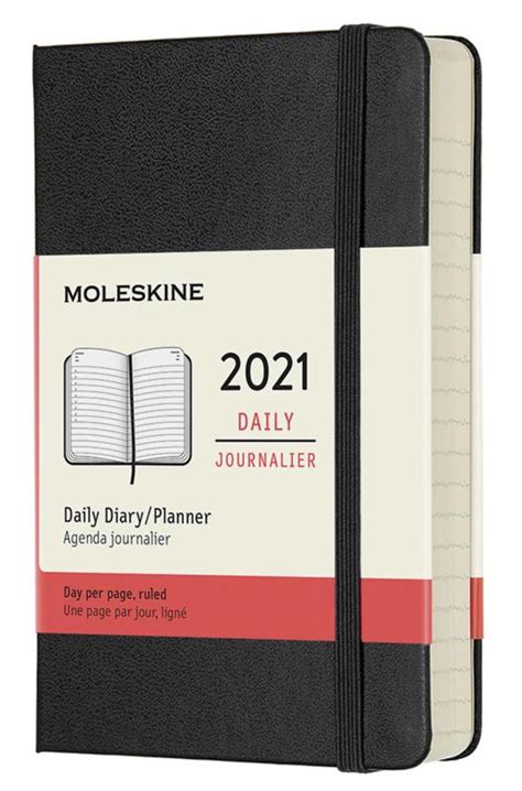 moleskine 2021 12 month daily diary pocket notebook planner hard cover black 8053853606280