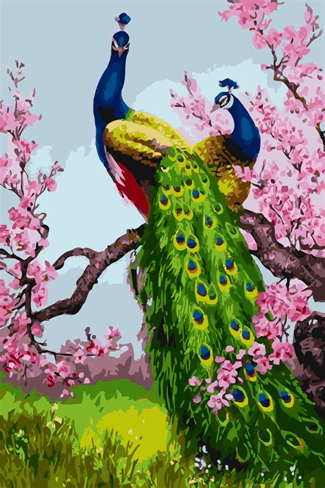 A unique and stunning paint by numbers kit for experienced users! Royal Peacocks - Birds Paint By Numbers - Numeral Paint