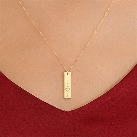 14k Solid Gold Personalized Vertical Bar Necklace Christmas Etsy