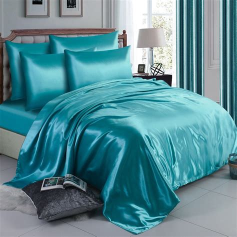6 Pcs Satin Silk Quilt Set Duvet Cover Fitted Sheet And 4 Pillow Cases All Sizes Ebay