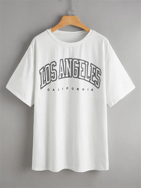 Letter Graphic Drop Shoulder Longline Tee Shirts Los Angeles Shirt