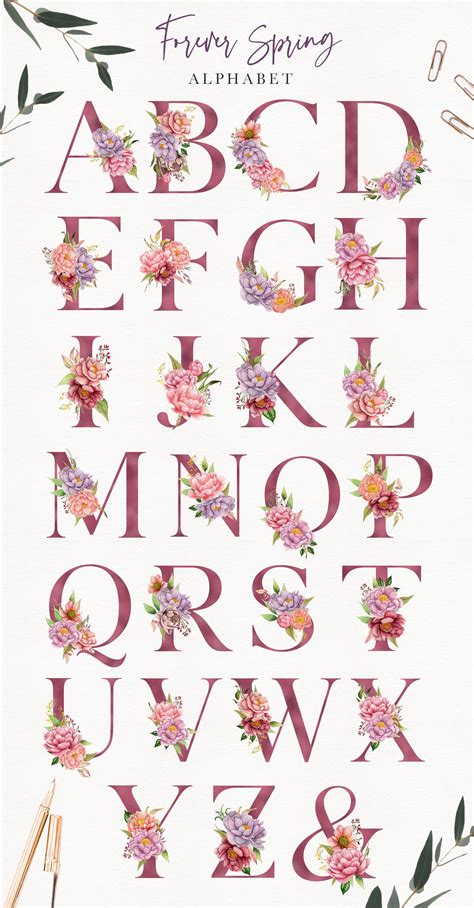 Watercolor Floral Alphabet Rose Alphabet Monogram Letters Flowers