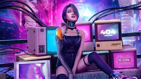 X Cyberpunk Girl Retro Art K Laptop Full Hd P Hd K