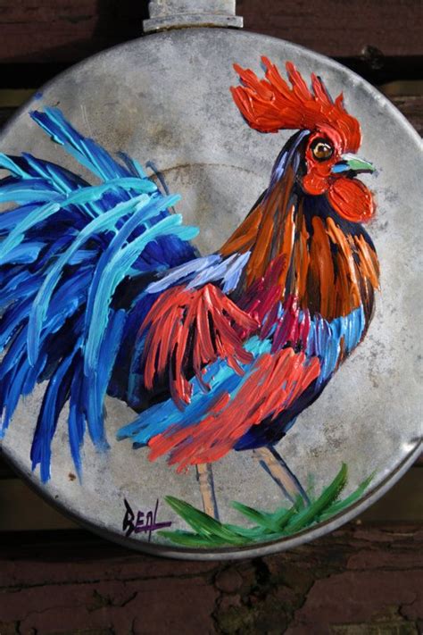 Rooster Vintage Primitive Tin Wall Decor Painting Ooak Unique In 2021