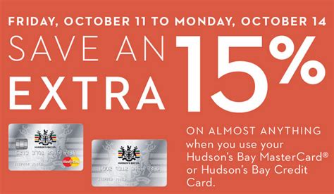 15% off offer is valid on eligible first day purchases with your hudson's bay mastercard at hudson's bay stores and thebay.com. Hudson's Bay Canadian Black Friday Deals: Save an Extra 15% with HBC Credit Card | Canadian ...