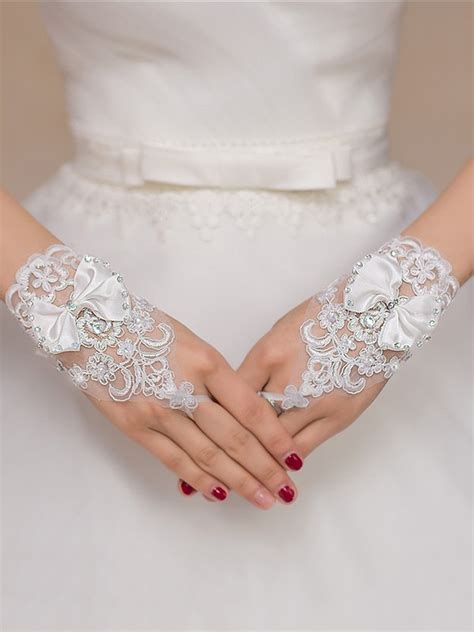 Chic Lace Bowknot Wedding Gloves Hebeos
