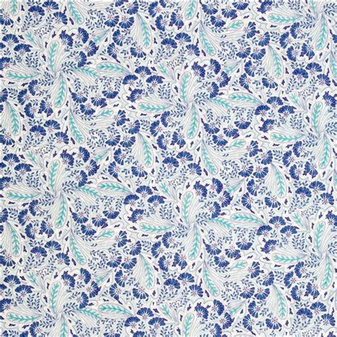 Liberty Fabrics Blue Jacobean Flower And Leaf Pattern Fabric Modes4u