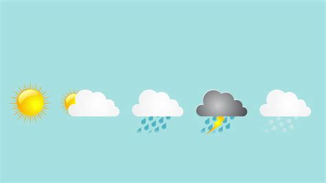 Set Of 7 Animated Weather Icons Sunny Thunderstorm Partly Cloudy